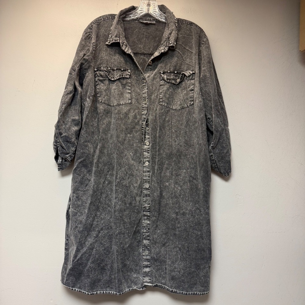 Speed Limit MPH Shirt Dress Womens 2X Gray Acid Wash Excellent Studded Cotton